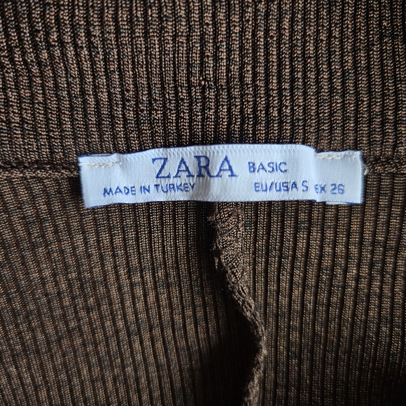 ZARA Brown Ribbed Knit Dolman Sleeve Top Size S Slouchy Minimal Cozy Chic Fall - Picture 9 of 12